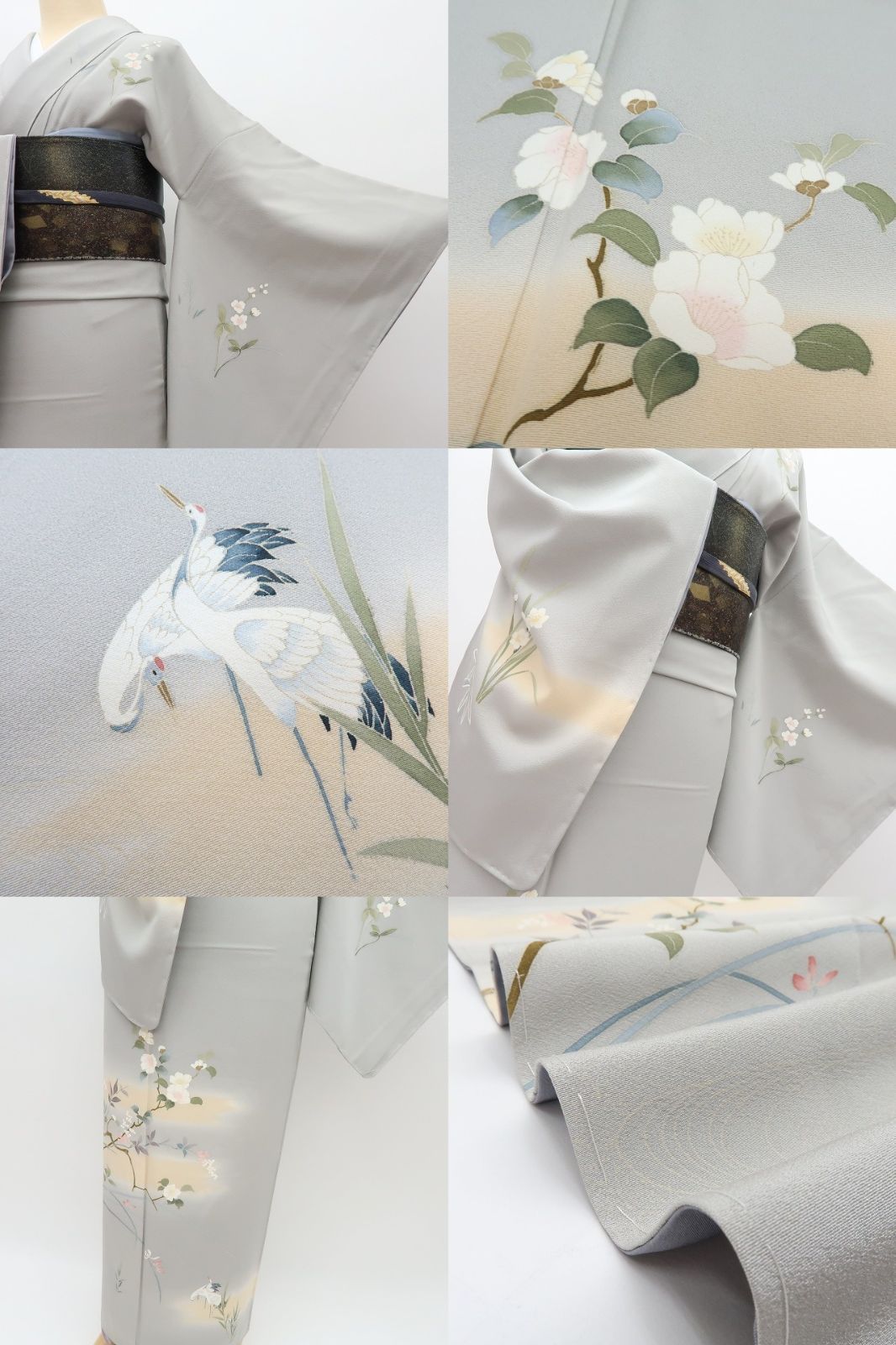 百華❀Y4578◇新品 正絹 仕付け糸付 手縫い仕立て 桜 水仙 南天 蘭 鶴