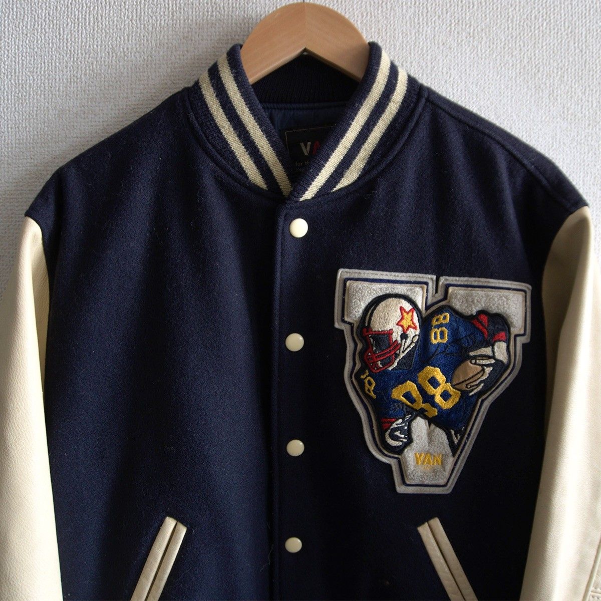 雰囲気抜群】VAN JAC【袖レザー スタジャン】M ヴァン ワッペン