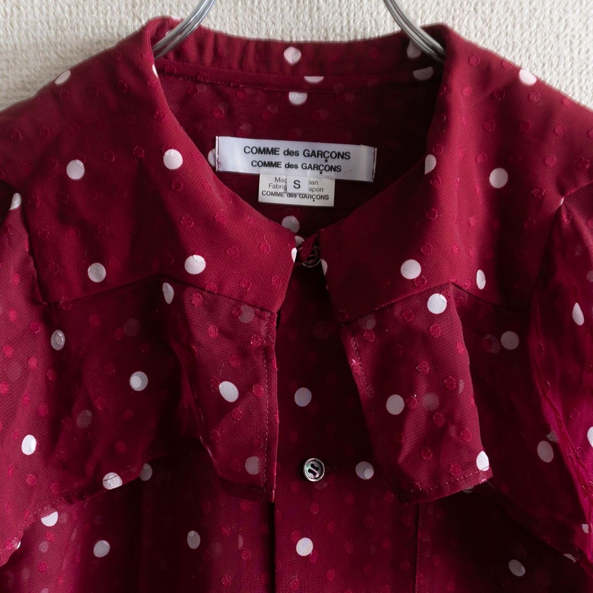 美品】COMME des GARCONS 【変形カラー 水玉 シャツ ブラウス】S