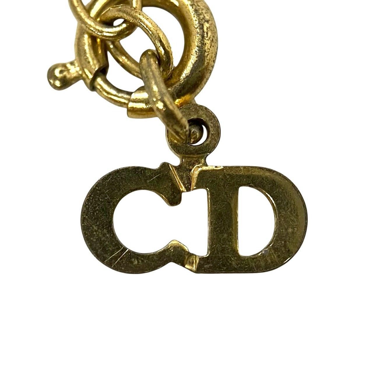 U【Dior】CDロゴ ネックレス ゴールド/金カラー グリーン オーバル 