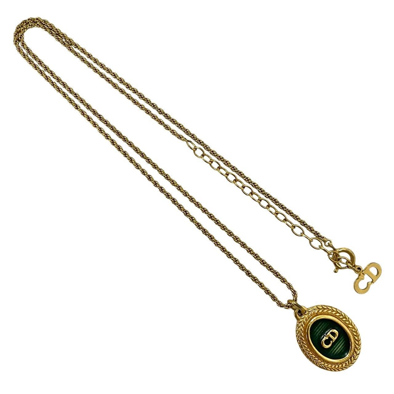 U【Dior】CDロゴ ネックレス ゴールド/金カラー グリーン オーバル