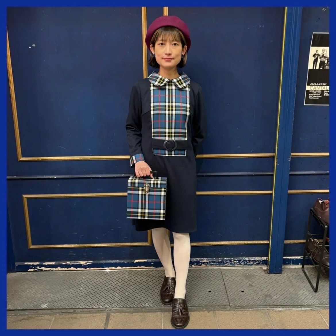 jewel trash×fab chic ワンピース ネイビー×ブルー トンプソンチェック