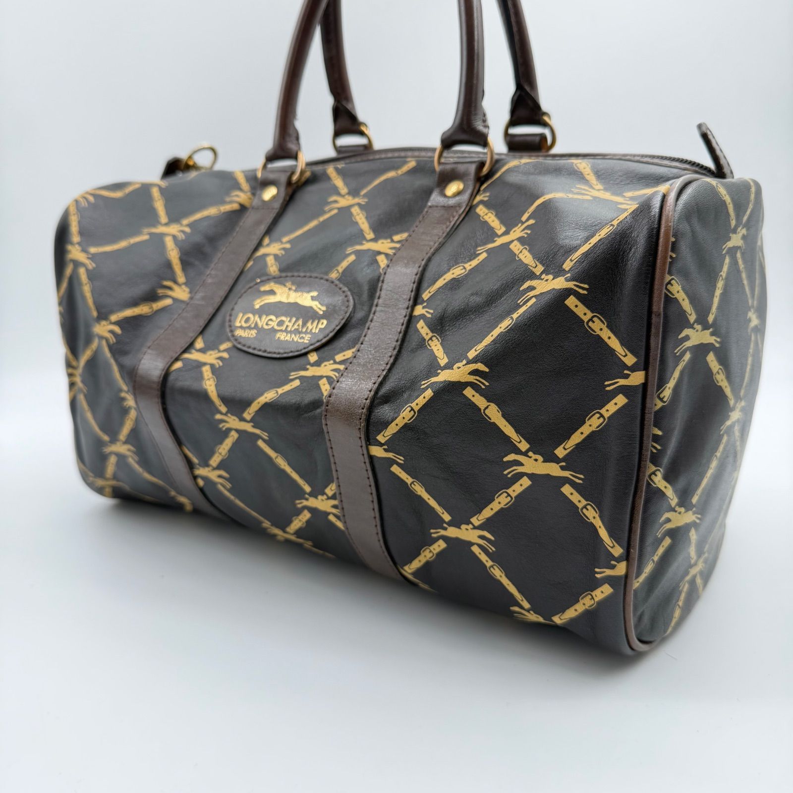 LONGCHAMP ロンシャン Boston bag brown leather ボストンバッグ 革 総 