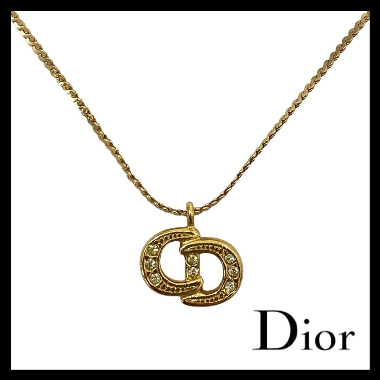 U【Dior】CDロゴ ネックレス ゴールド/金カラー ラインストーン 