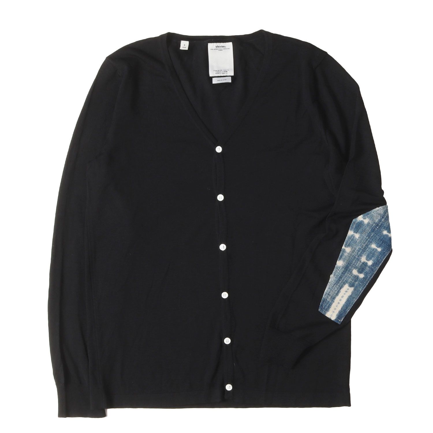 visvim ビズビム カーディガン ブラック 黒 サイズ:3 | 00s F.I.L限定 インディゴ エルボーパッチ付き ウールニット カーディガン (SELMER CARDIGAN KUBA) | トップス セーター 羽織り【メンズ】【中古】 visvim ビズビム カーディガン ブラック 黒 サイズ:3 | 00s F.I.L限定