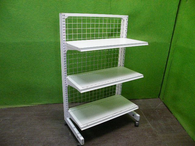 タテヤマ製 H126cm×W75cm 単体片面3段エンド什器 キャスター付き 
