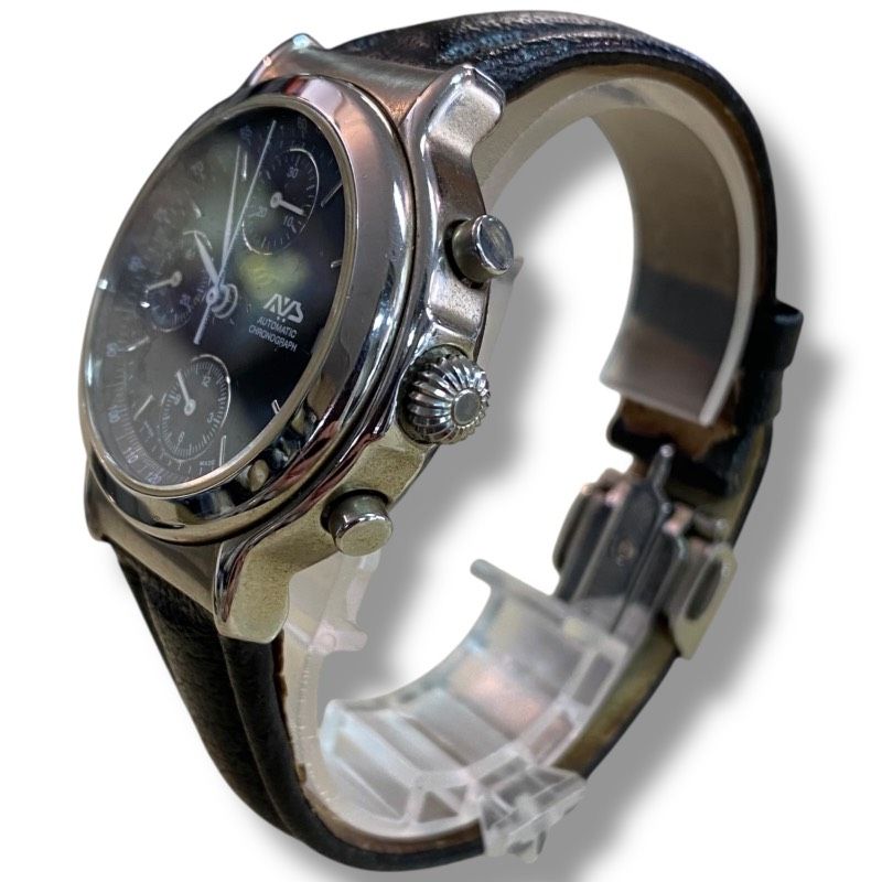  60 260120-10008-4484 SA2500 ヨコハマ A.V.S クロノグラフ 自動巻き 裏スケ デイト 文字盤ブラック 腕周り最大約18cm メンズ 腕時計 現状品 仕事着 自動巻き時計 腕時計(アナログ)