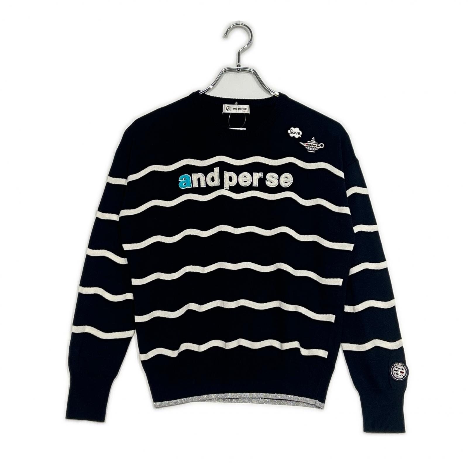 中古 レディース アンパスィ and per se セーター M 紺 ネイビー