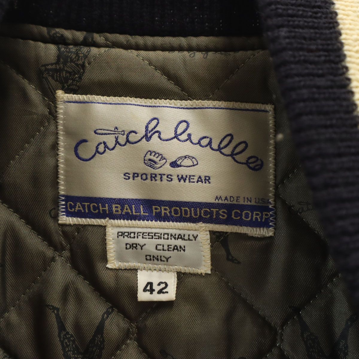 catchball キャッチボール USA製 スカジャン 42 ネイビー メンズ 古着 