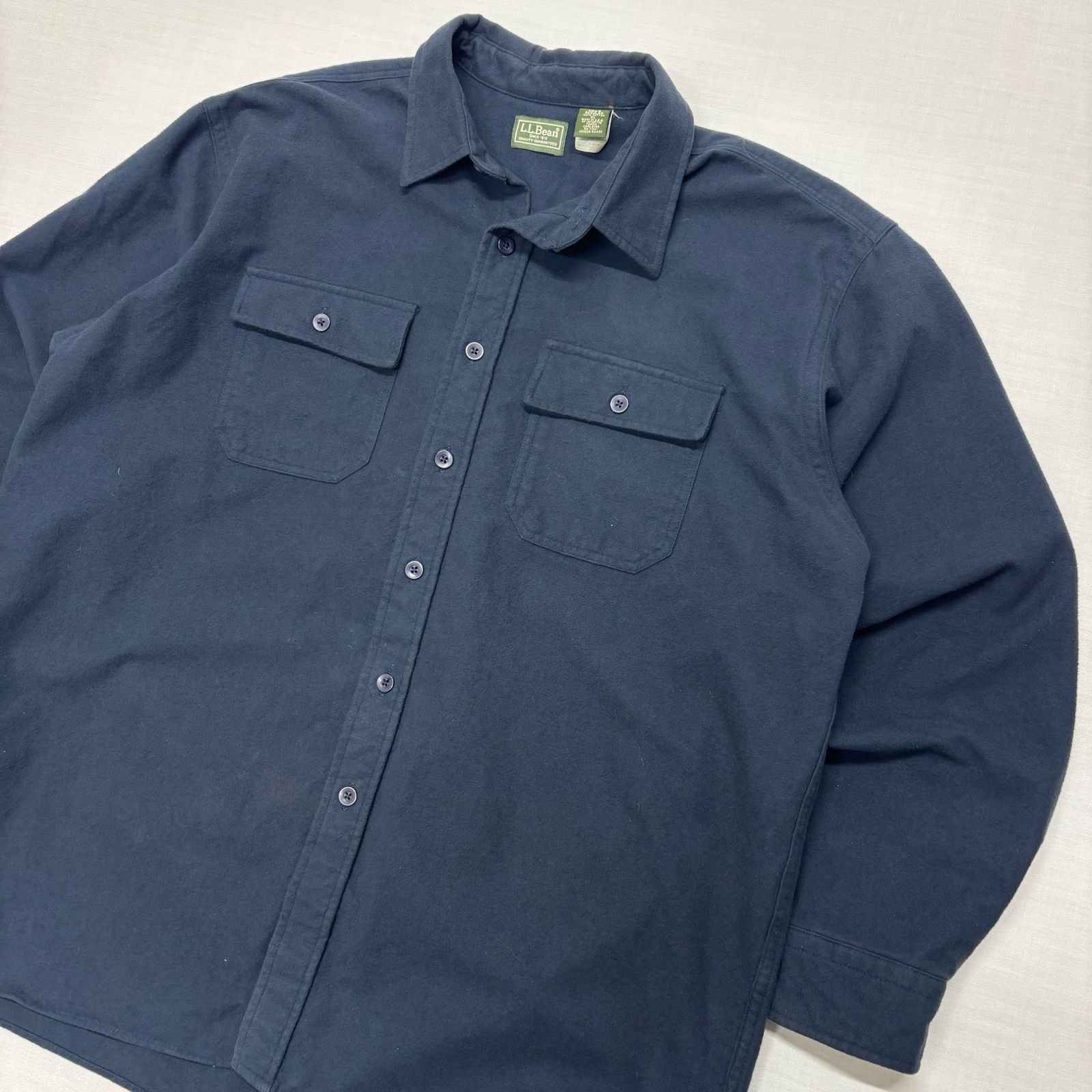 90s USA製 L.L.Bean シャモアクロス シャツ XL ネイビー 紺 無地 厚手 