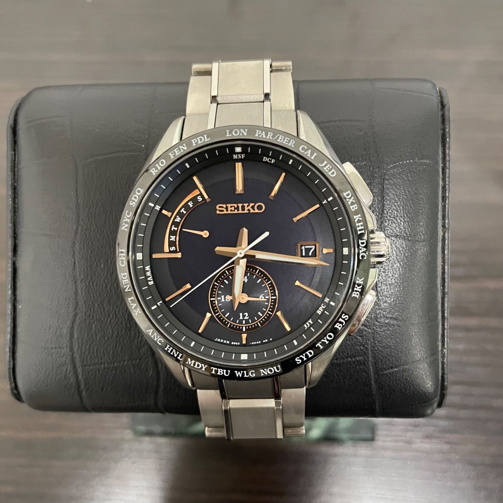 ®️ SEIKO セイコー BRIGHTZ ブライツ フライトエキスパート SAGA243 8B63-0AA0 ソーラー電波 チタン 生活防水 稼働 ブラック ピンクゴールド