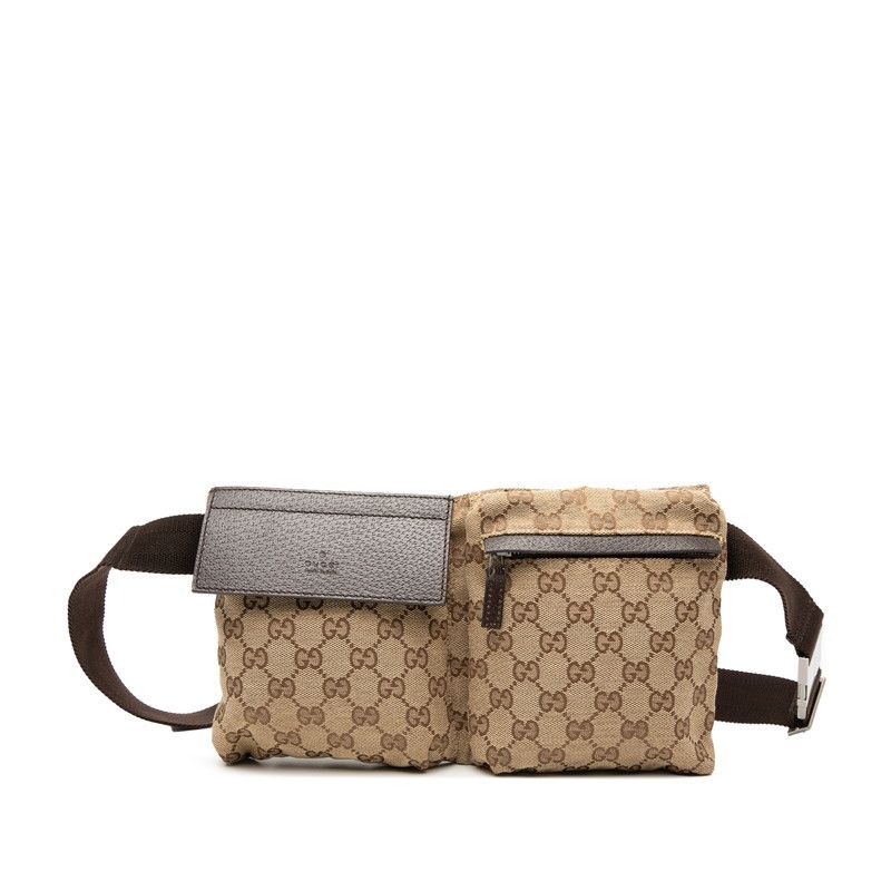 グッチ GGキャンバス 28566 ベージュ ブラウン キャンバス レザー メンズ GUCCI【228-55987】