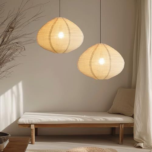 和室照明 リネンのランプシェード 2点セット侘寂風 40cm 北欧風 ボヘミアンランプシェード 手作り ミニマル ペンダントライト カバー ee3e4f3e