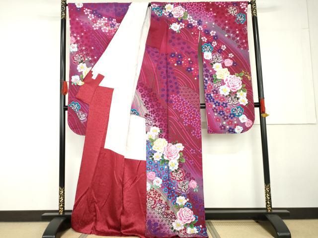 平和屋着物●豪華振袖　刺繍　草花文　金彩　暈し染め　ロング丈　正絹　逸品　未使用　AABG5399cs 平和屋着物○豪華振袖 刺繍 草花文 金彩 暈し染め ロング丈 正絹 逸品
