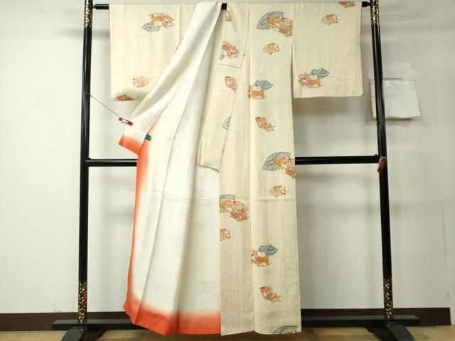 平和屋着物▽上質な小紋 単衣 地紙花文 金彩 正絹 逸品 AAAZ3980jh