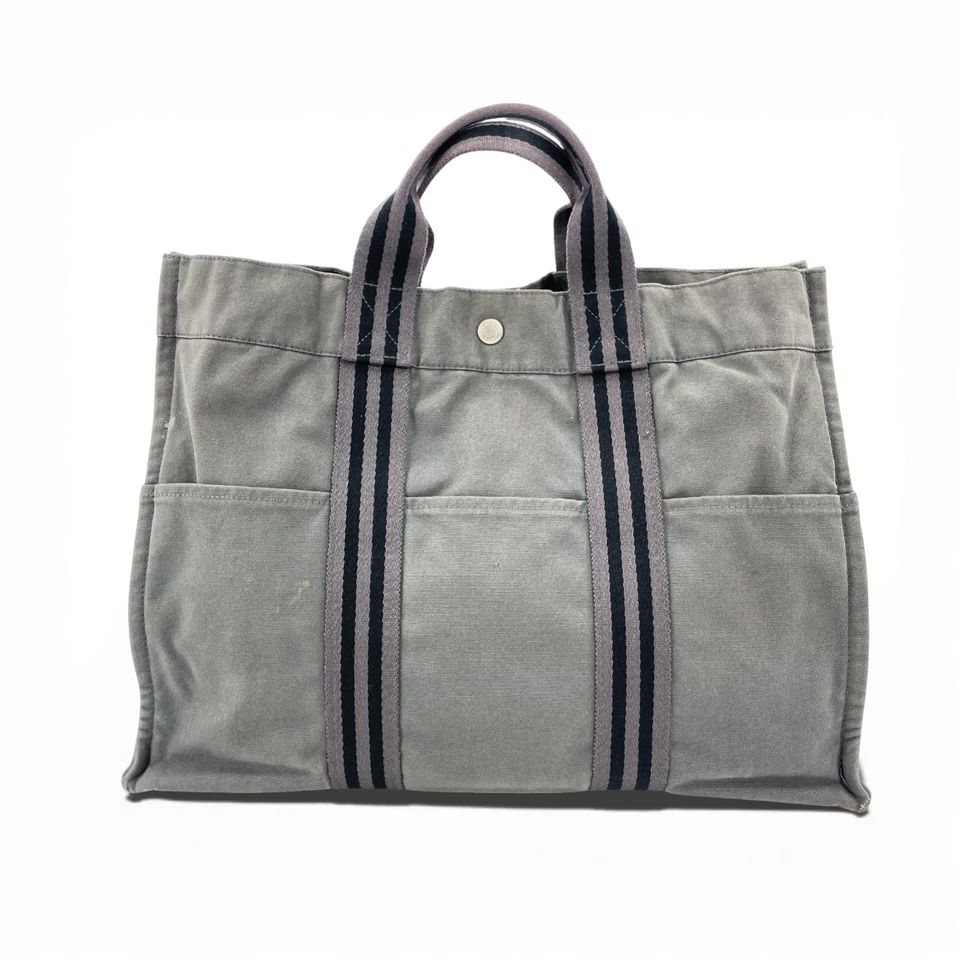 HERMES グレー キャンバス ニューフールトゥ MM ハンドバッグ - メルカリ