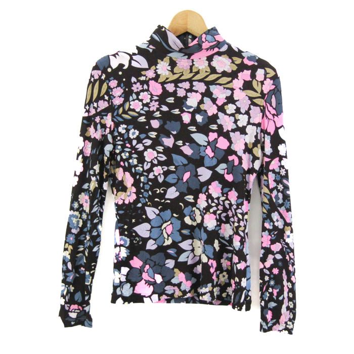 美品✨レオナール　ウール　シルク　花柄　ハイネック　長袖カットソー レオナール カットソー シャツ トップス 長袖 ハイネック 花柄 シルク