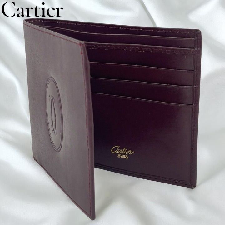 未使用✨ Cartier 財布　マストライン　レザー　ボルドー Cartier カルティエ マストライン 二つ折り財布 ボルドー レザー ロゴ