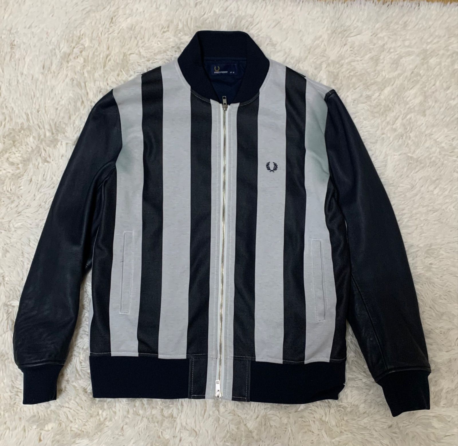 FRED PERRY 羊革 ストライプ スタジャン レザー 切り替え ボンバー