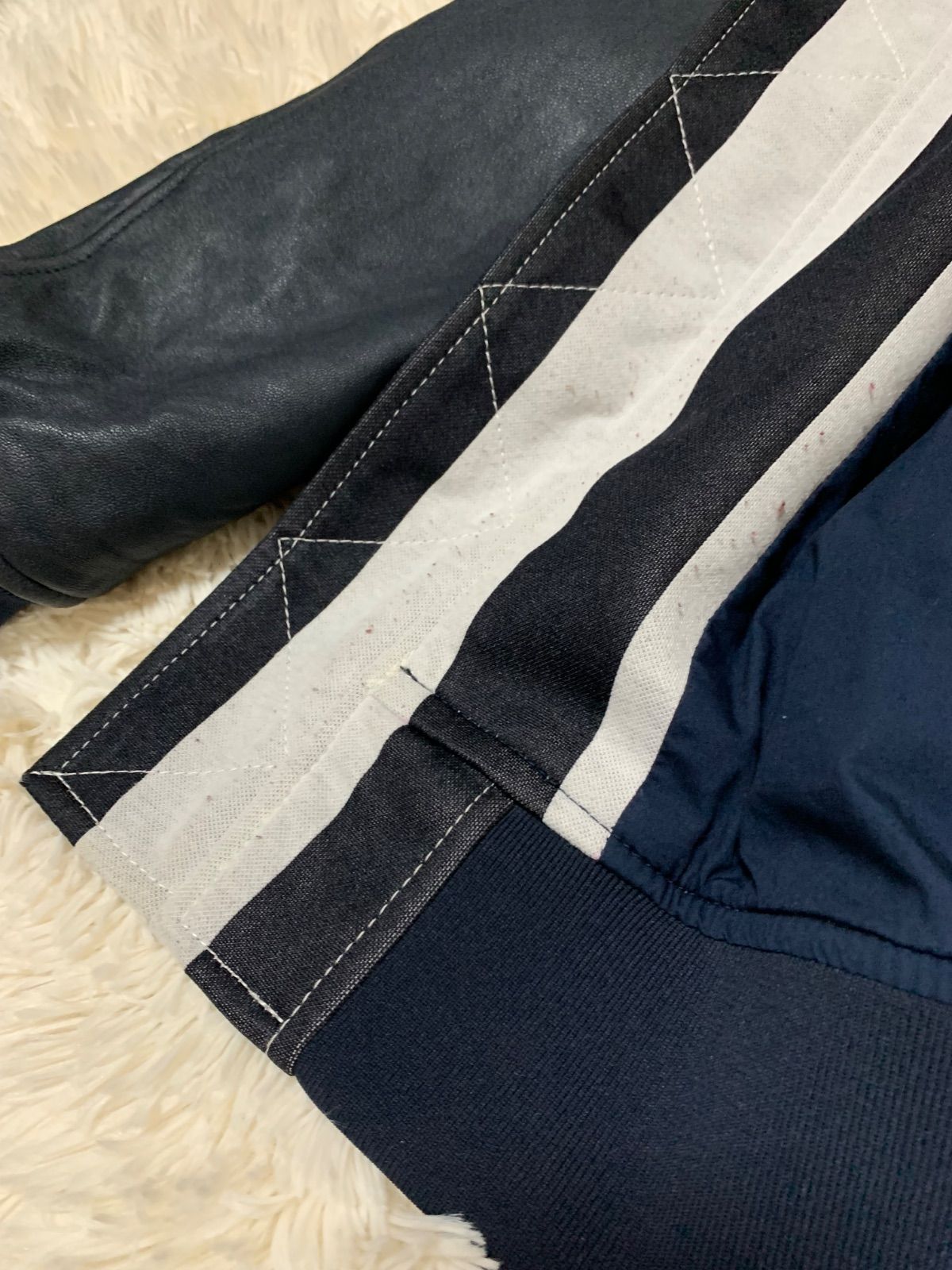 FRED PERRY 羊革 ストライプ スタジャン レザー 切り替え ボンバー 