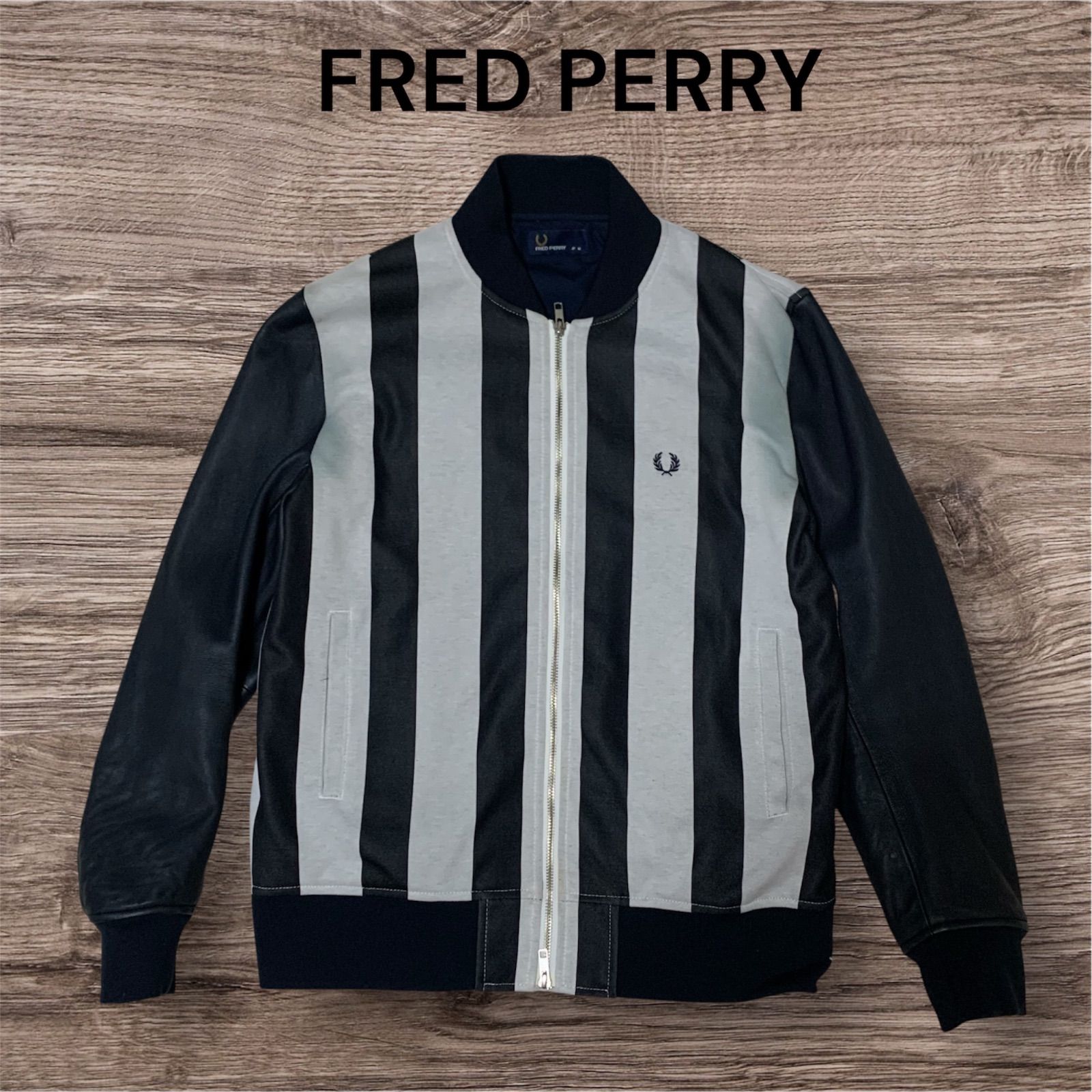 FRED PERRY 羊革 ストライプ スタジャン レザー 切り替え ボンバー