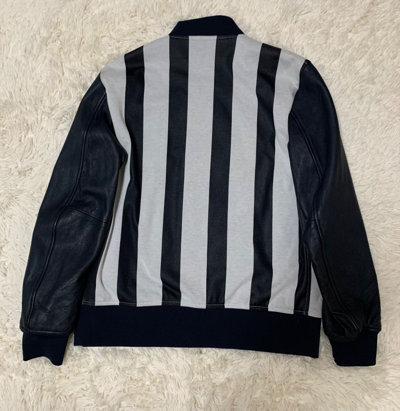 FRED PERRY 羊革 ストライプ スタジャン レザー 切り替え ボンバー