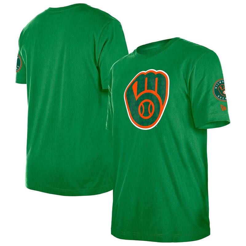 ニューエラ メンズ トップス Tシャツ Mens New Era Kelly Green Milwaukee Brewerst Patricks Day Shamrock Fill TShirt Brw Green グリーン