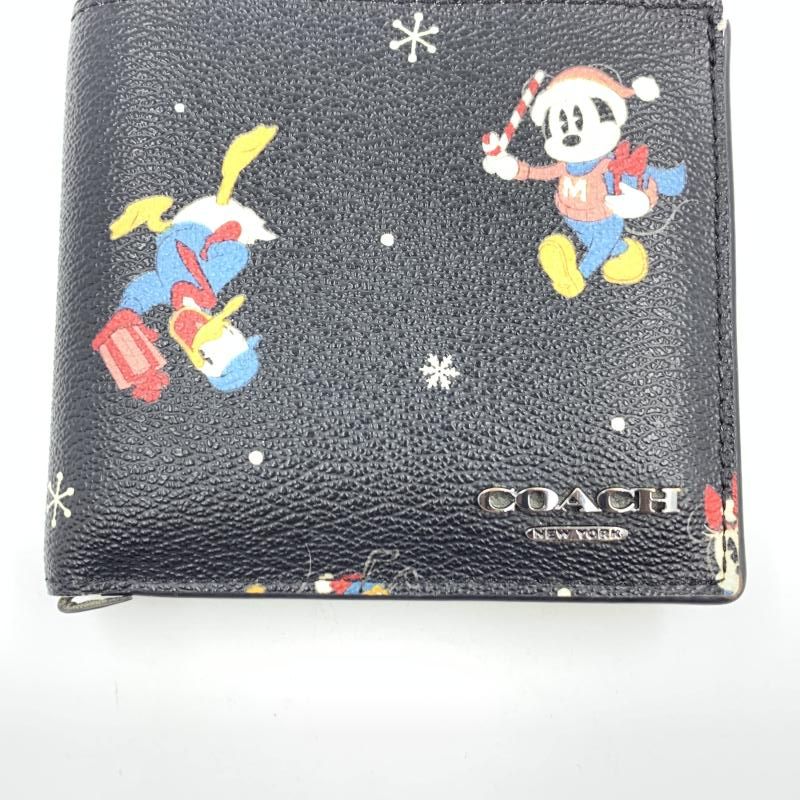 中古】COACH × Disney CM236 ホリデイプリント コンパクトウォレット
