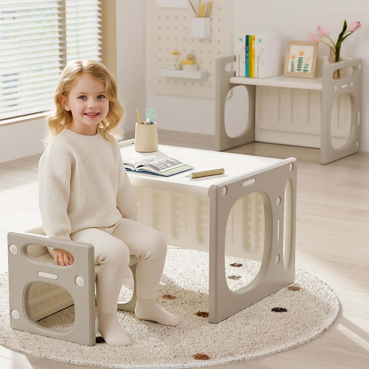 カーキ】デスク&チェア3点セット 子供用テーブル 子供机 テーブル