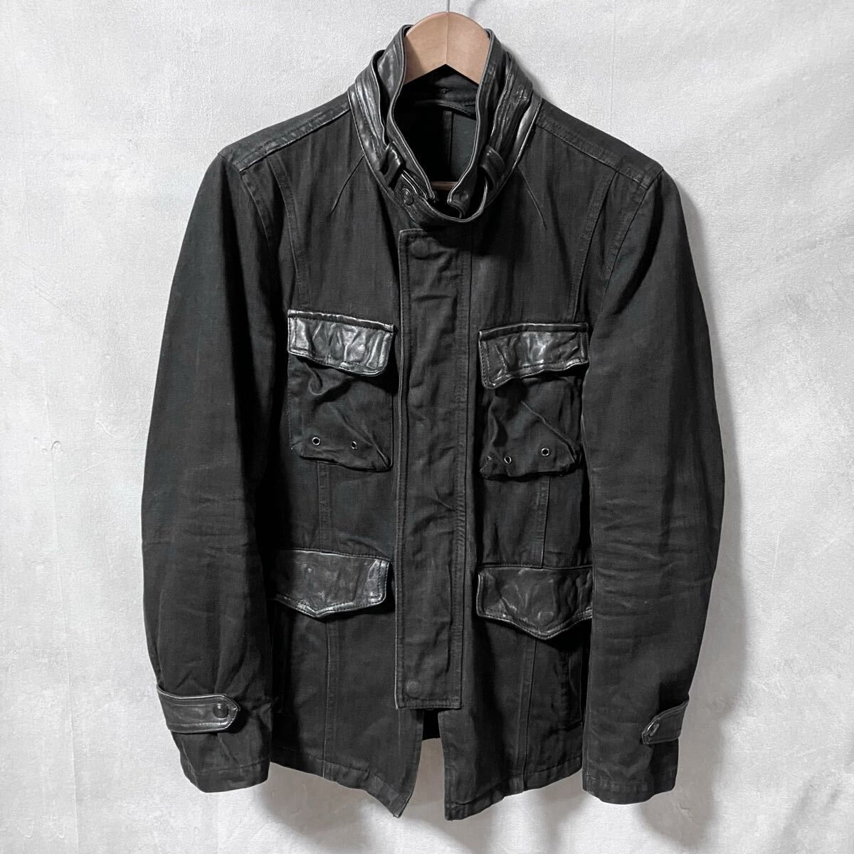 TORNADO MART トルネードマート 00´s Y2K archive レザーフラップ デニム 立体 マルチポケット ミリタリー パラシュート ジャケット size.M