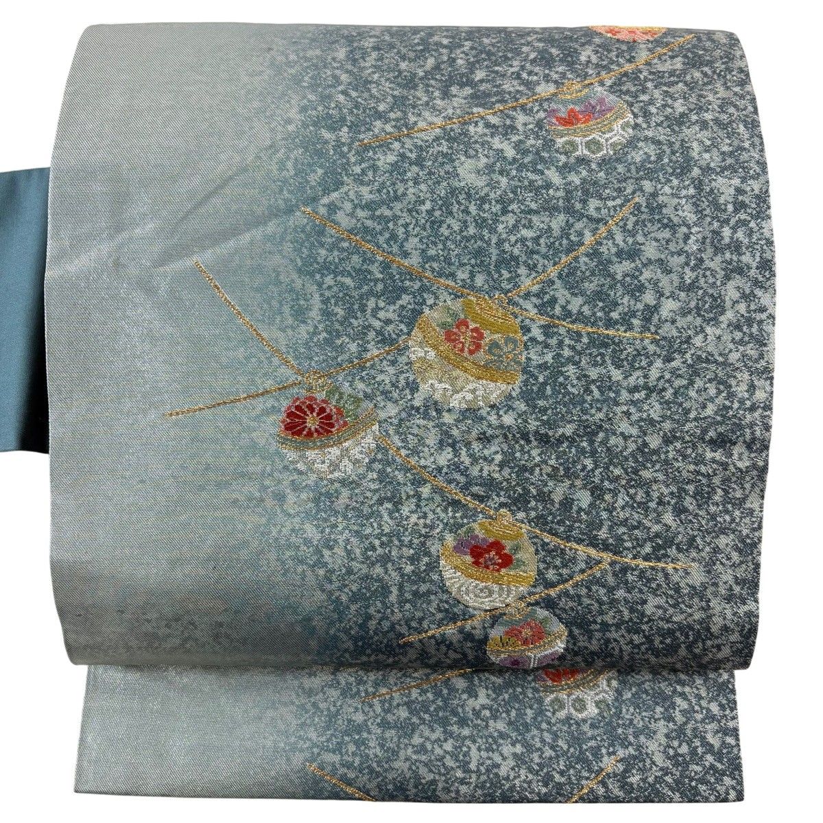 名古屋帯 秀品 鈴 草花 箔 金糸 青灰色 正絹 【中古】 - メルカリ