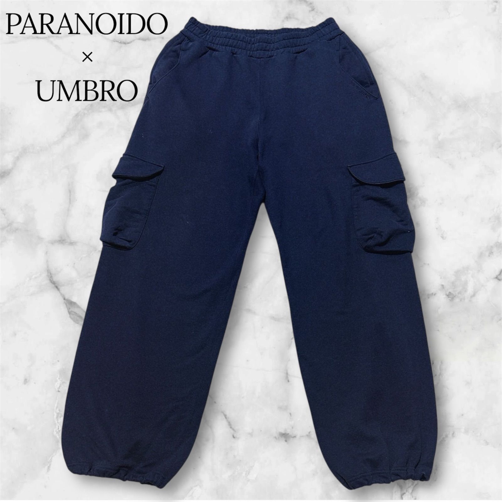 UMBRO × PARANOID 2024SS アンブロ パラノイド スウェットカーゴパンツ M ネイビー 紺 刺繍ロゴ 裾ドローコード ジャーナルスタンダード取り扱い コラボ B1046