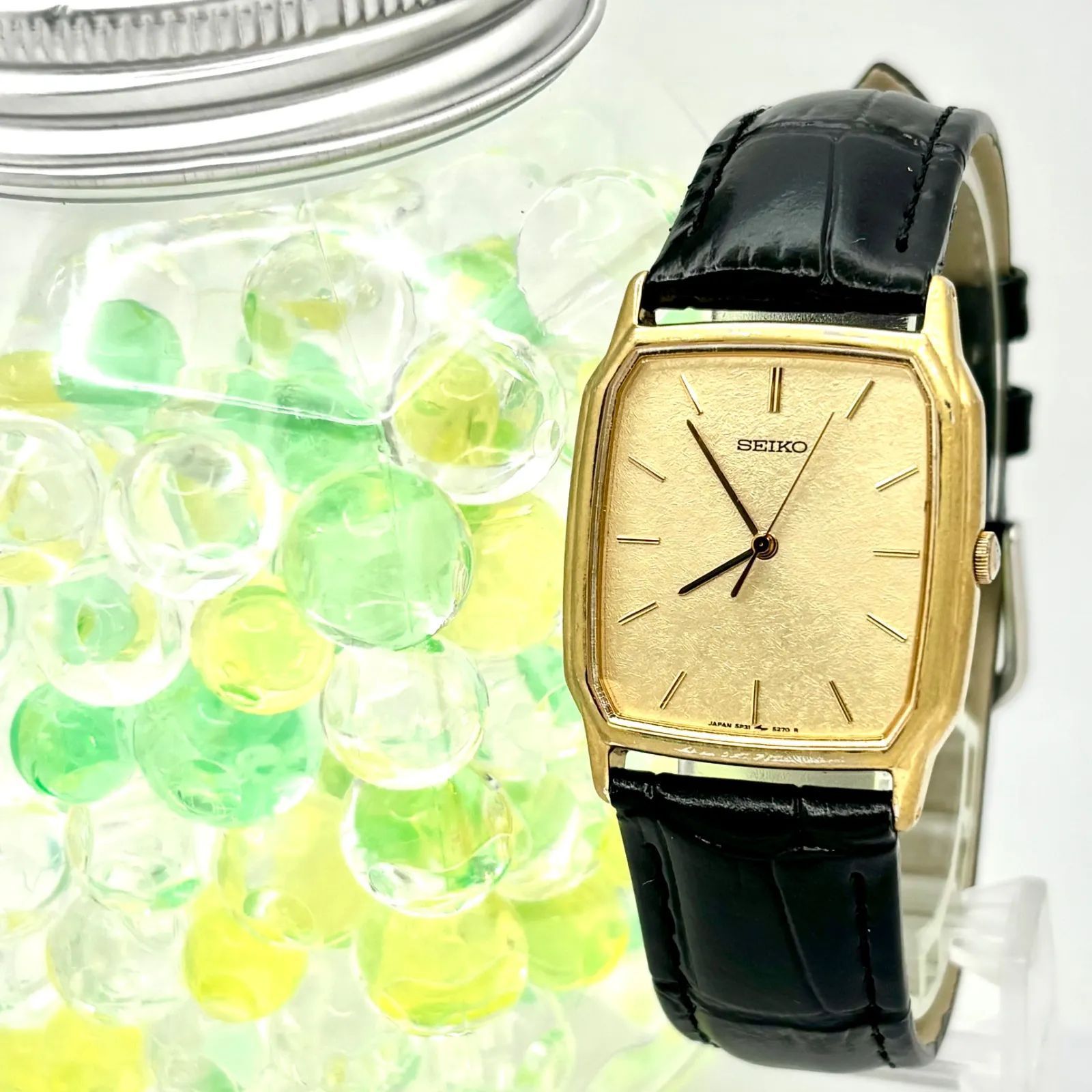 新品電池】SEIKO セイコー メンズ 腕時計 ゴールド レクタンギュラー