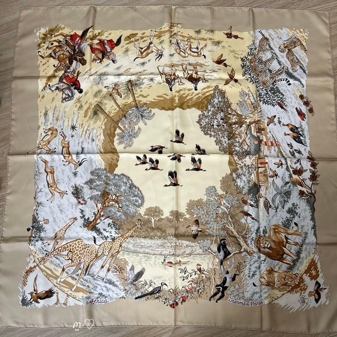 HERMESエルメス カレ90 アフリカ シルクスカーフ 動物柄アニマル