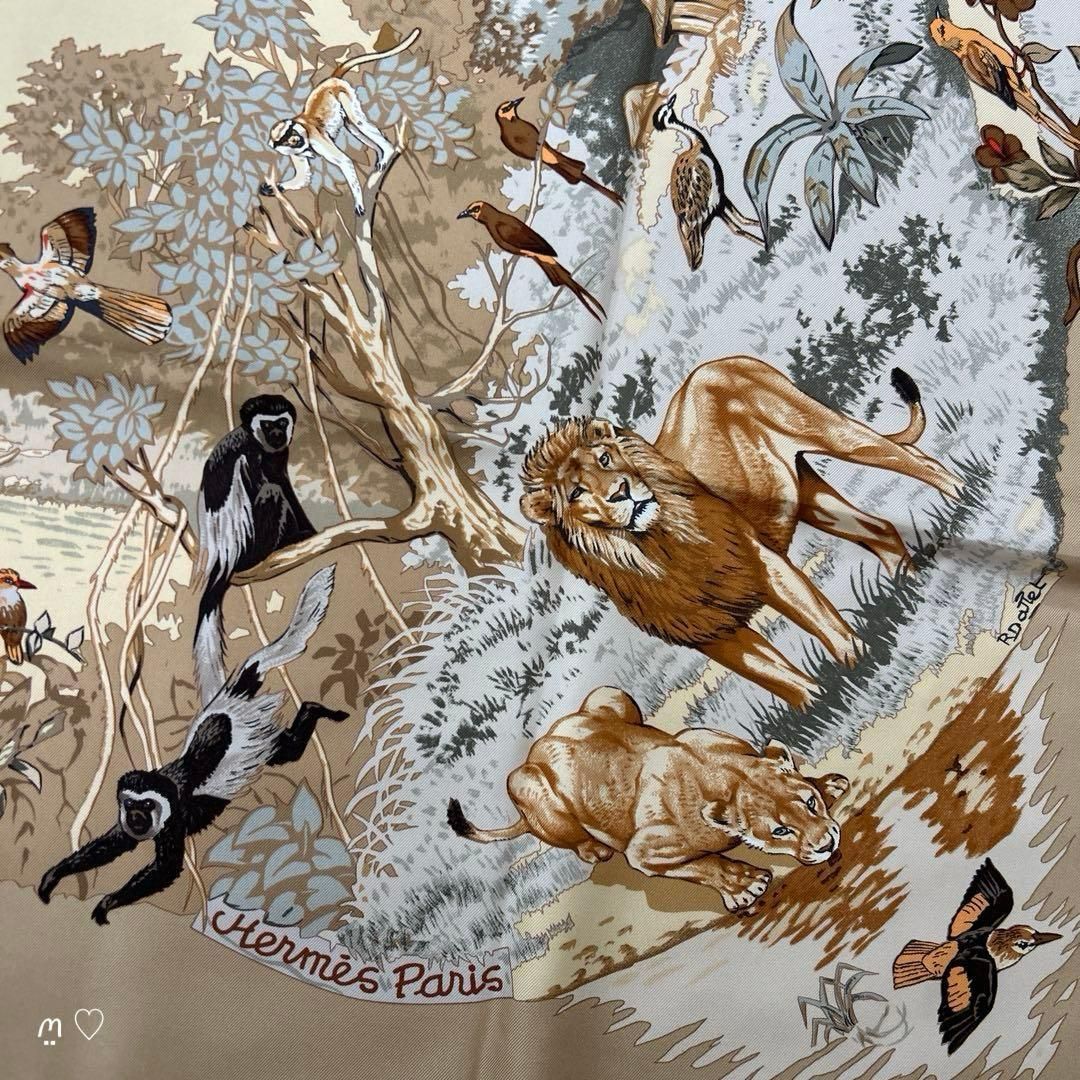 HERMESエルメス カレ90 アフリカ シルクスカーフ 動物柄アニマル