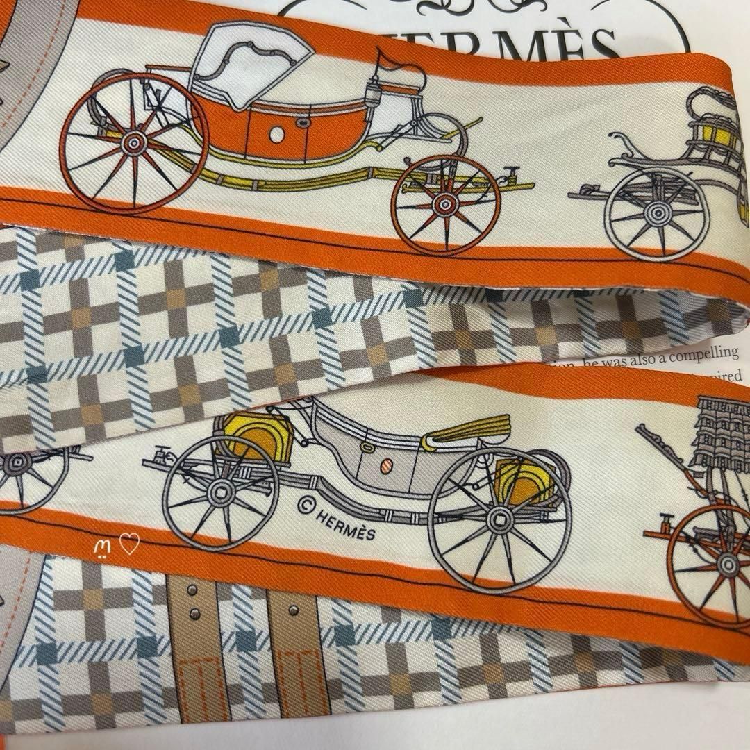 HERMES エルメス ツイリー 馬車の変遷 24SSシルクスカーフ オレンジ