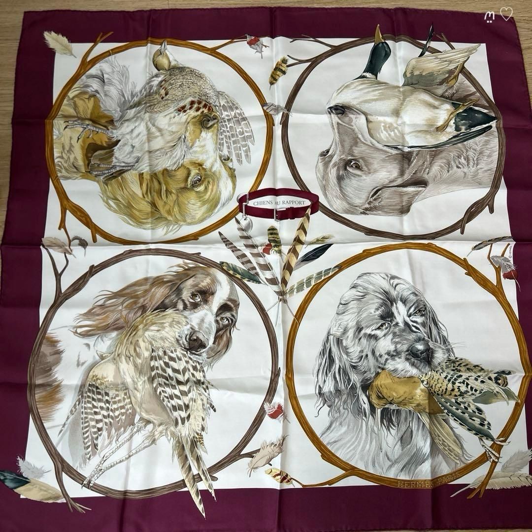HERMESエルメス カレ90 猟犬 ドッグモチーフ ヴィンテージシルク
