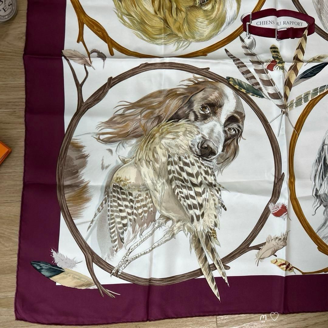 HERMESエルメス カレ90 猟犬 ドッグモチーフ ヴィンテージシルク