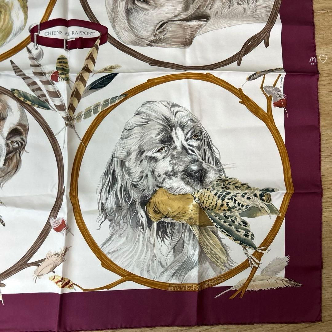 HERMESエルメス カレ90 猟犬 ドッグモチーフ ヴィンテージシルク
