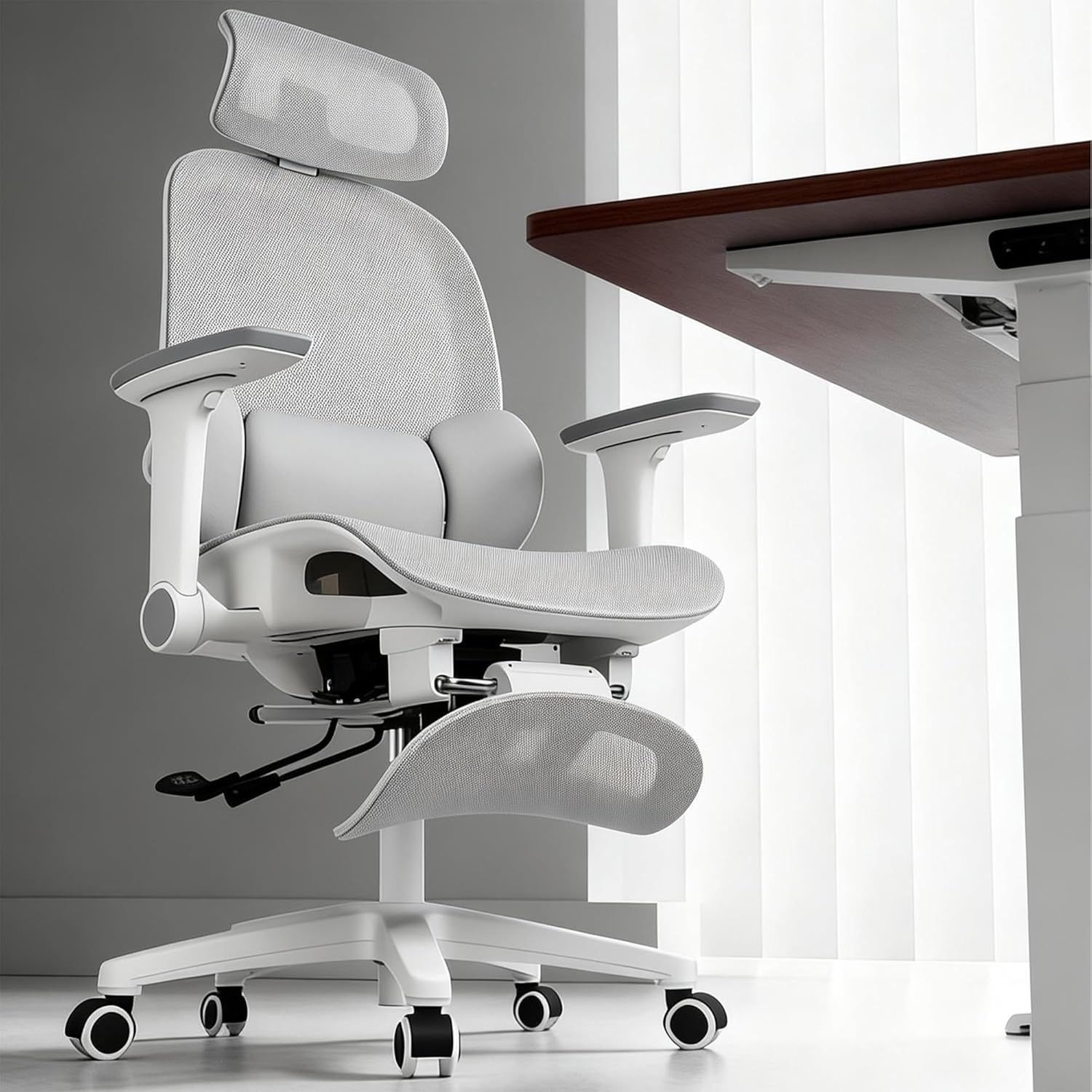 オフィスチェア メッシュ デスクチェア 独立型3ゾーンランバーサポート 疲れない 人間工学 ゲーミングチェア 2Dヘッドレスト 4Dアームレスト パソコンチェア オットマン リクライニングロック 勉強椅子 事務椅子 キャスター付き ワークチェア Gray