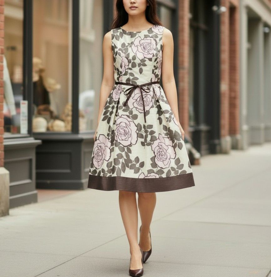 M 極美品 エムズグレイシー 花柄ワンピース タフタ生地 光沢 薔薇