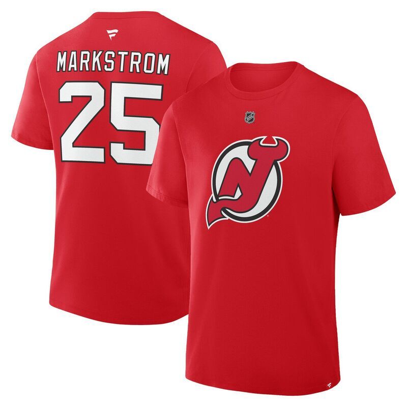 ファナティクス メンズ トップス Tシャツ ジャージー Mens Fanatics Jacob Markstrom Red New Jersey Devils Authentic Stack Name Number TShirt Nhl Red レッド