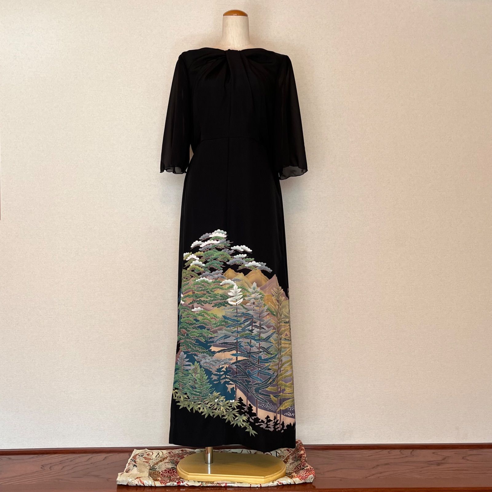 山水風景 留袖リメイクドレス クイックターンドレープ 作家留袖 