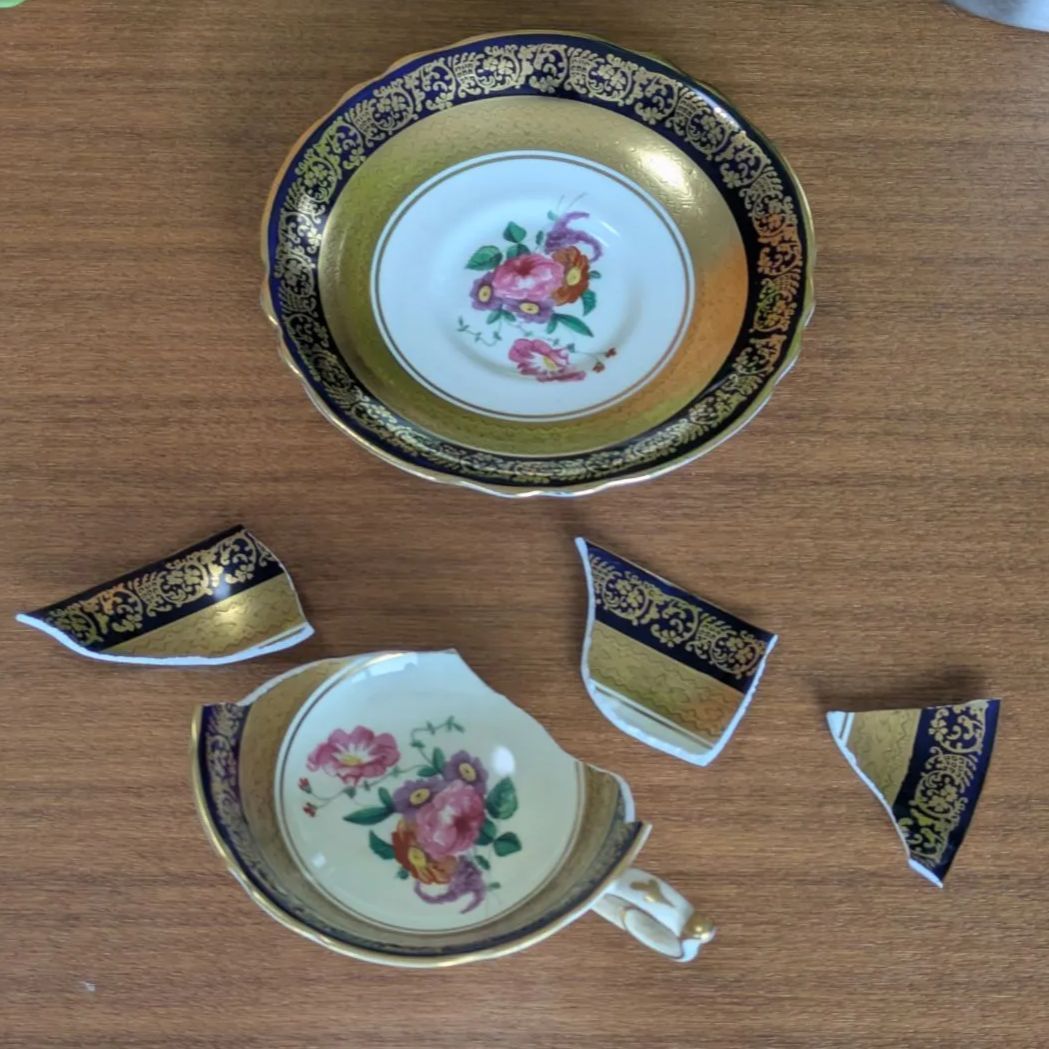 訳あり 金継ぎ用 パラゴン カップ＆ソーサー コバルト ピンクローズ