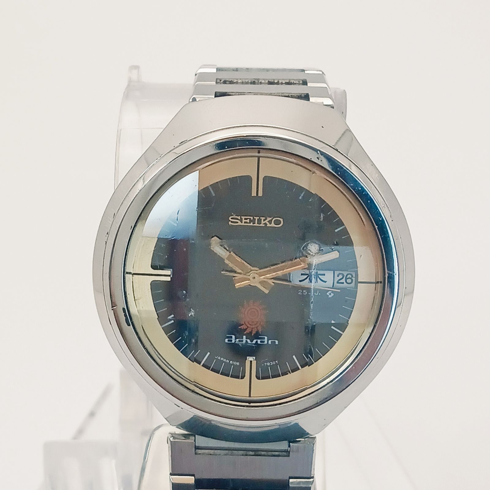 SEIKO セイコー 6106-7680 advan 円形 ラウンド 銀 シルバー Silver 