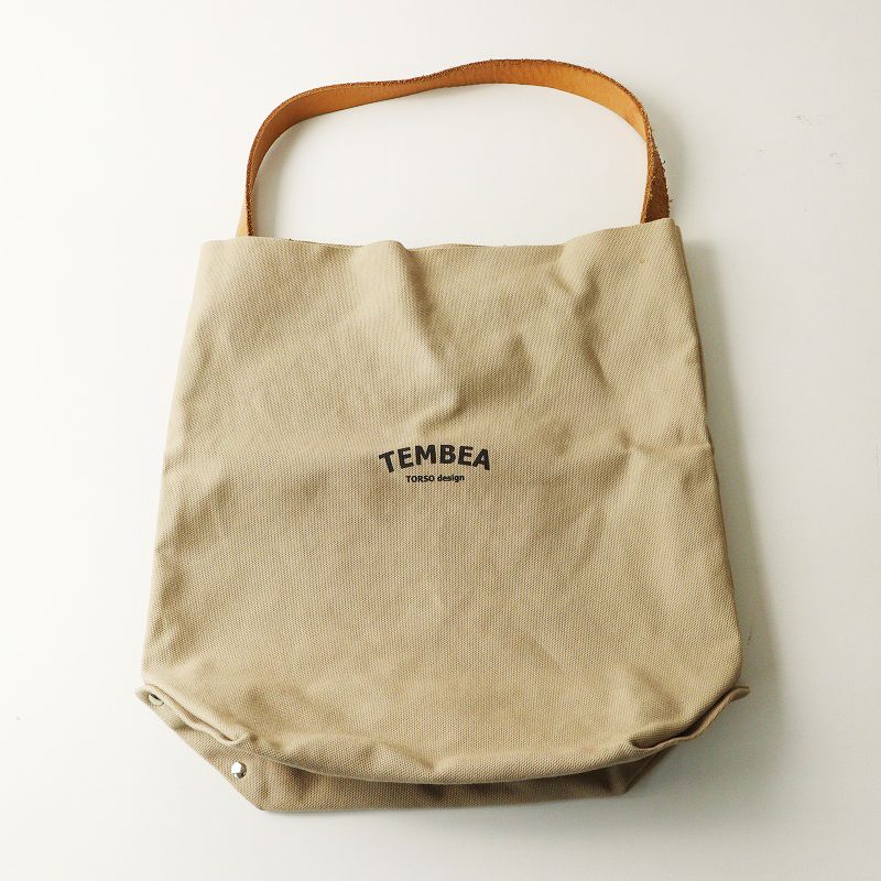 テンベア TEMBEA レザーハンドル バゲットトートバッグ＼ベージュ ロゴ