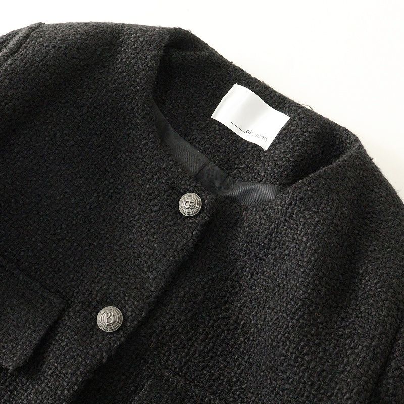 オクスン ok.soon ツイードジャケット＼ブラック ノーカラー