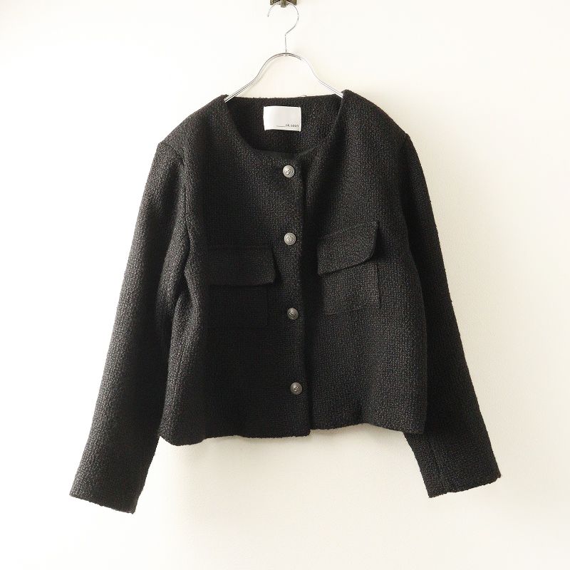 オクスン ok.soon ツイードジャケット＼ブラック ノーカラー