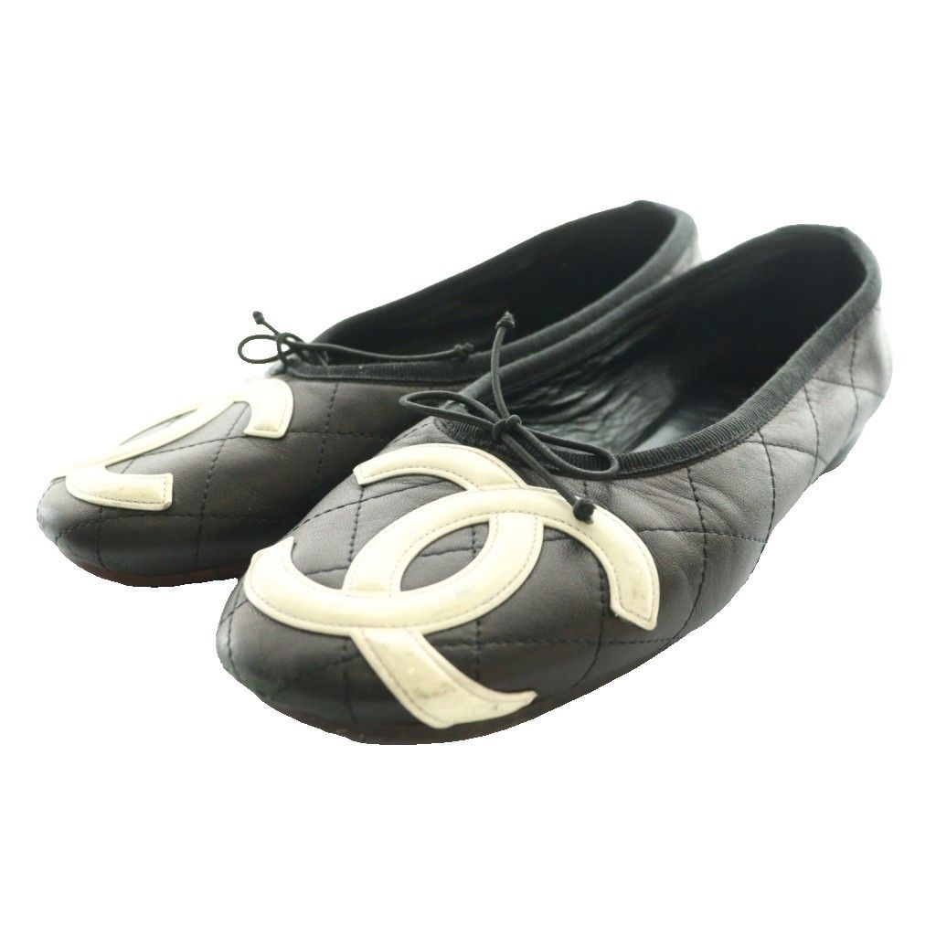 シャネル CHANEL カンボンラインフラットシューズ 黒 ブラック /SS