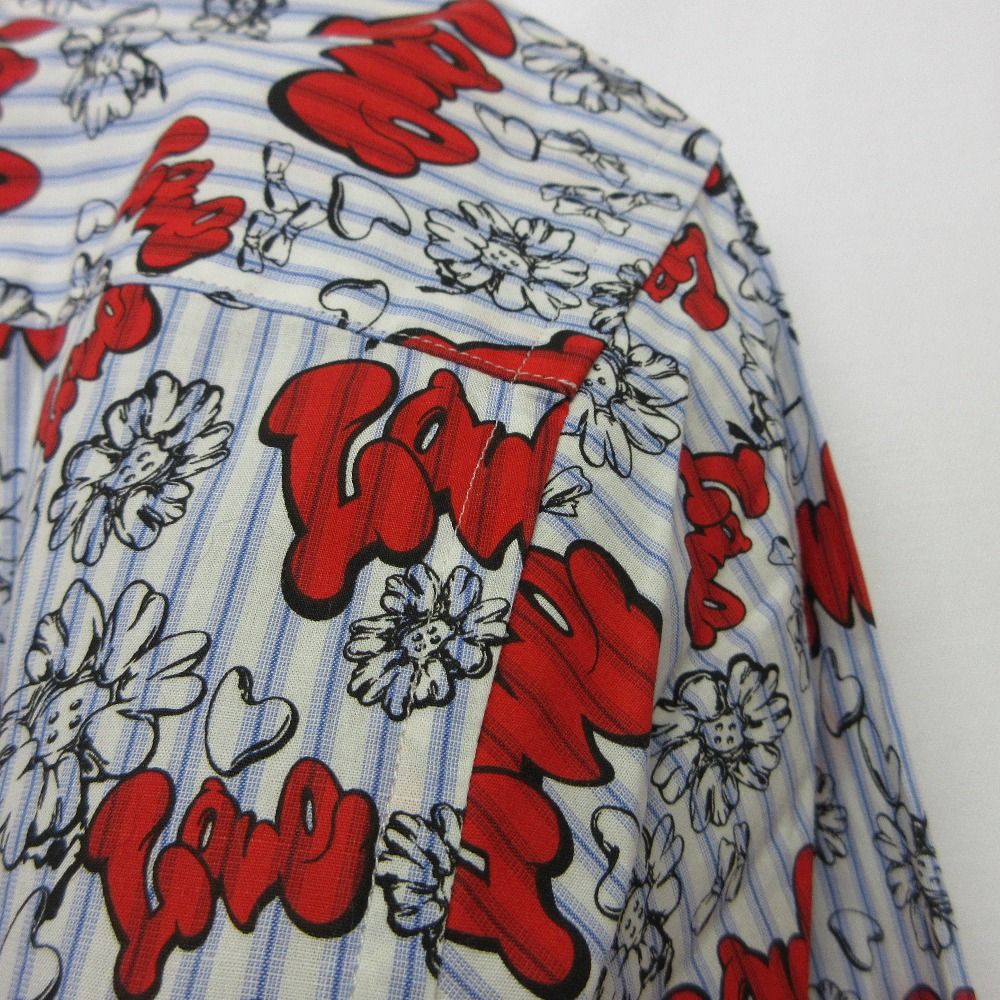 美品 23SS tao COMME des GARCONS タオ コムデギャルソン SHUN SUDOコラボ プリント シャツブラウス TK-B019 M ライトブルー ホワイト レディース 古着 中古 USED 美品 23SS tao COMME des GARCONS タオ コムデギャルソン SHUN SUDO